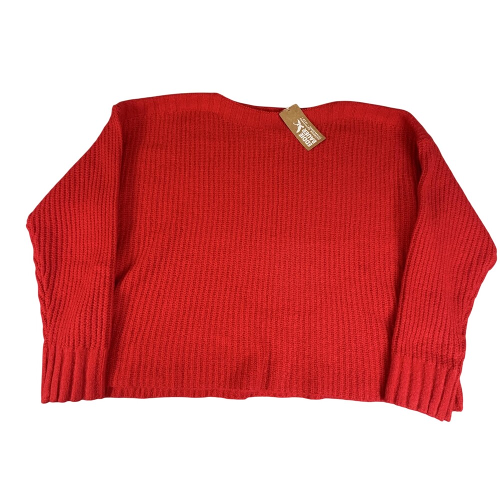 Eddie Bauer Sweater Womens Petite Large Red Chunky Knit Crewneck Pullover Warm